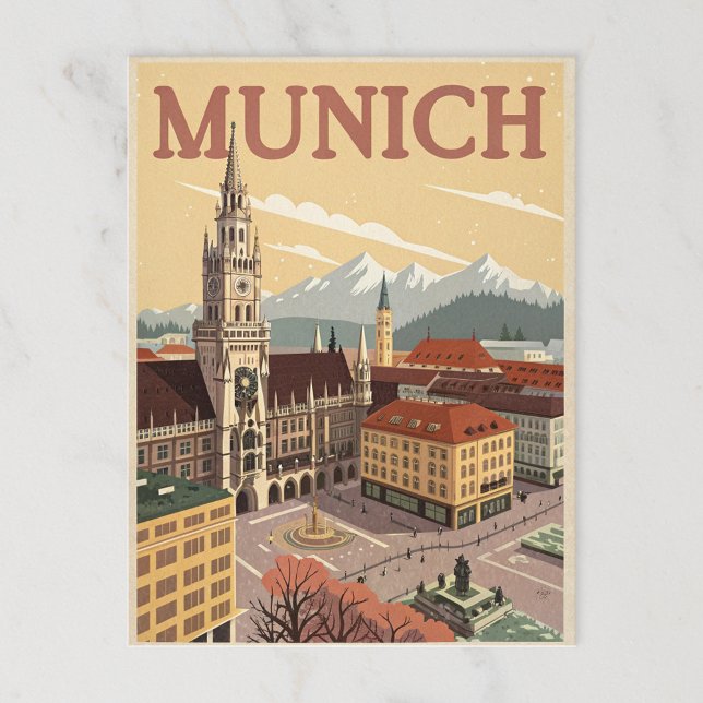 Vintage Munich Marienplatz & Alps Postcard (Creator Uploaded)