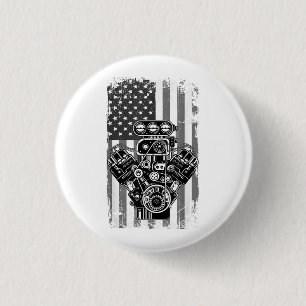 Vintage Muscle Car Piston American Flag Funny Mech 3 Cm Round Badge