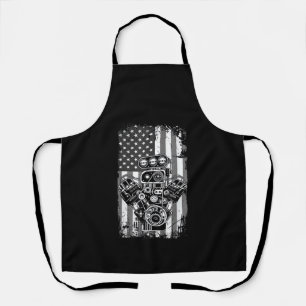 Vintage Muscle Car Piston American Flag Funny Mech Apron