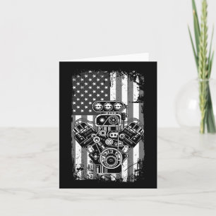 Vintage Muscle Car Piston American Flag Funny Mech Card