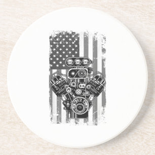 Vintage Muscle Car Piston American Flag Funny Mech Coaster