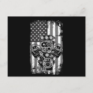 Vintage Muscle Car Piston American Flag Funny Mech Enclosure Card