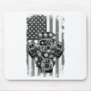 Vintage Muscle Car Piston American Flag Funny Mech Mouse Pad