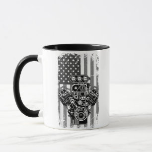 Vintage Muscle Car Piston American Flag Funny Mech Mug