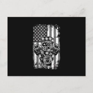 Vintage Muscle Car Piston American Flag Funny Mech Postcard