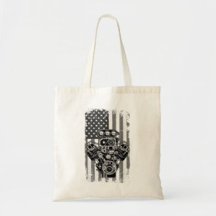Vintage Muscle Car Piston American Flag Funny Mech Tote Bag