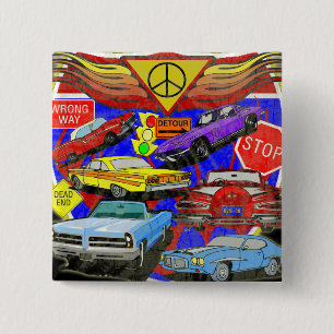 Vintage Muscle Cars Of Yesterday 15 Cm Square Badge
