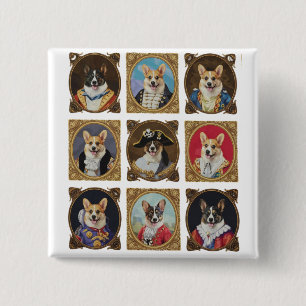 Vintage Museum Wall, Hilarious Corgi Dog Portraits 15 Cm Square Badge
