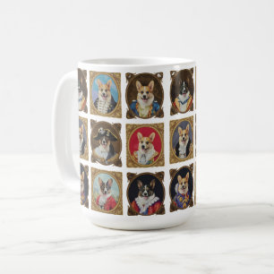 Vintage Museum Wall, Hilarious Corgi Dog Portraits Coffee Mug