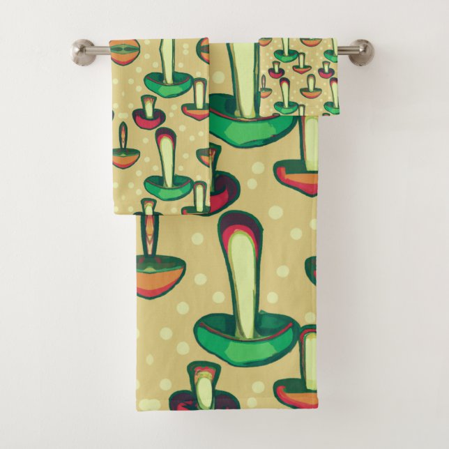 Vintage Mushroom Background Bath Towel Set (Insitu)