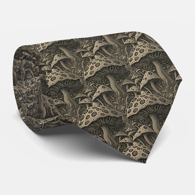 Vintage Mushroom Botanical Art Tie (Rolled)
