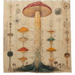 Vintage Mushroom Botanical Chart (11) Shower Curtain