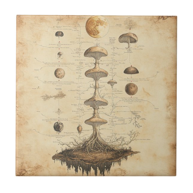 Vintage Mushroom Botanical Chart (12) Ceramic Tile (Front)
