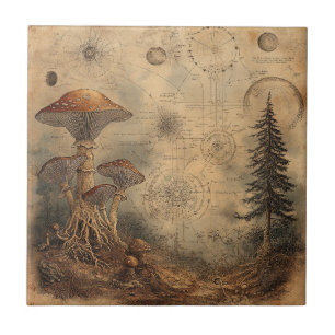Vintage Mushroom Botanical Chart (3) Ceramic Tile