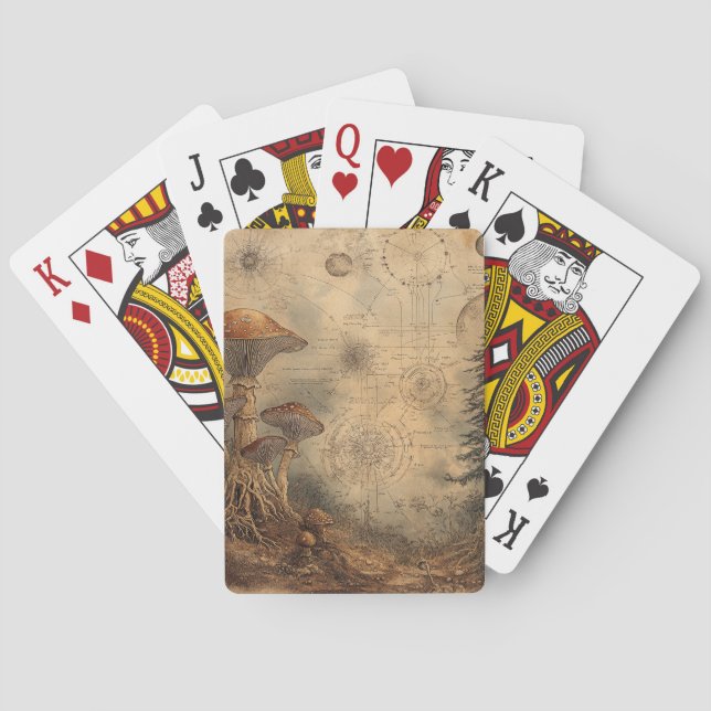 Vintage Mushroom Botanical Chart (3) Playing Cards (Back)