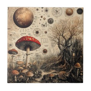 Vintage Mushroom Botanical Chart (4) Ceramic Tile