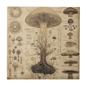 Vintage Mushroom Botanical Chart (5) Ceramic Tile