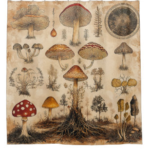 Vintage Mushroom Botanical Chart (6) Shower Curtain