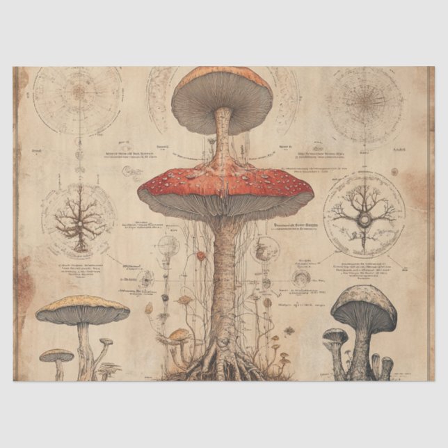 Vintage Mushroom Botanical Chart (8) Tissue Paper (Front)