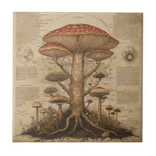 Vintage Mushroom Botanical Chart (9) Ceramic Tile