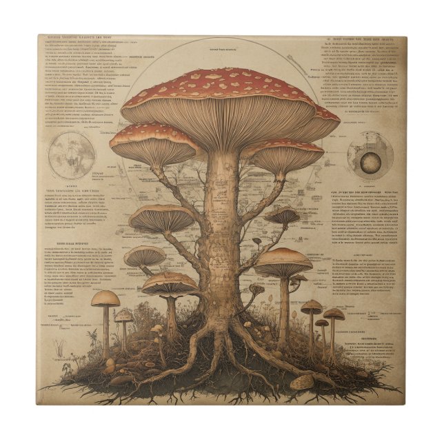 Vintage Mushroom Botanical Chart (9) Ceramic Tile (Front)