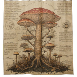 Vintage Mushroom Botanical Chart (9) Shower Curtain