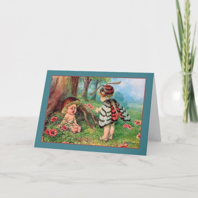 Vintage Mushroom Butterfly Children Note Card (Front)