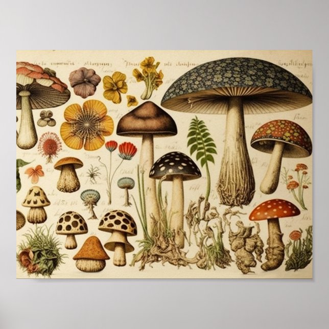 Vintage Mushroom Cottagecore Poster (Front)