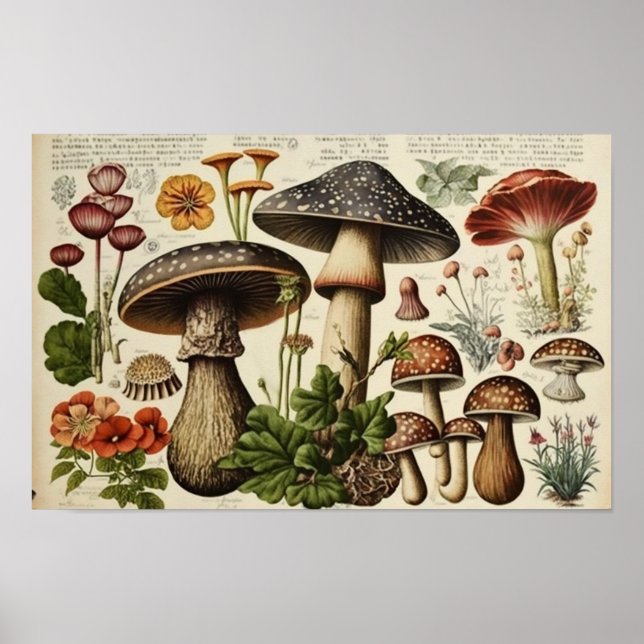 Vintage Mushroom Cottagecore Poster (Front)