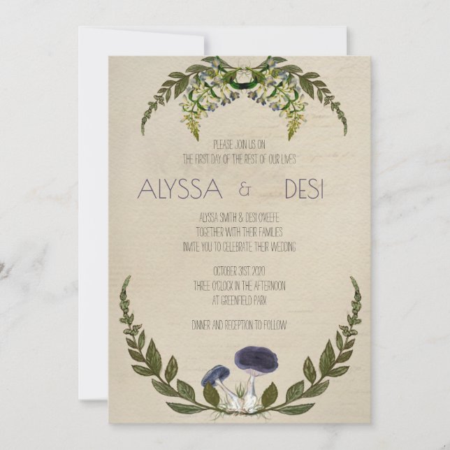Vintage Mushroom Cottagecore Wedding Invitations (Front)
