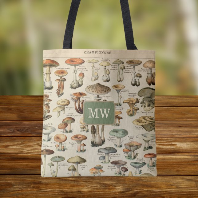 Vintage Mushroom Custom Monogram Book Tote Bag (Creator Uploaded)