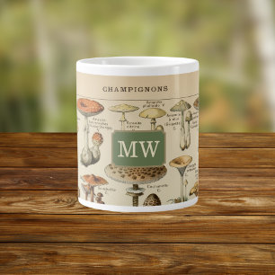 Vintage Mushroom Custom Monogram Large Coffee Mug
