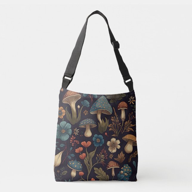 Vintage Mushroom Flower Design Art Crossbody Bag (Front)