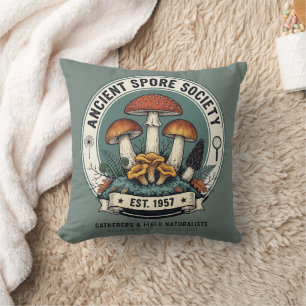 Vintage Mushroom Forager & Mycology Club Design Cushion