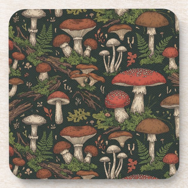Vintage Mushroom Forest Botanical Coaster (Front)