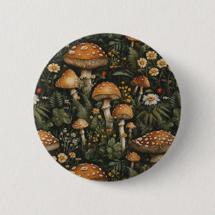 Vintage Mushroom Garden Seamless Pattern 6 Cm Round Badge