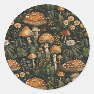 Vintage Mushroom Garden Seamless Pattern Classic Round Sticker