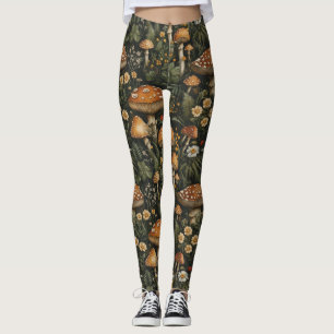 Vintage Mushroom Garden Seamless Pattern Leggings