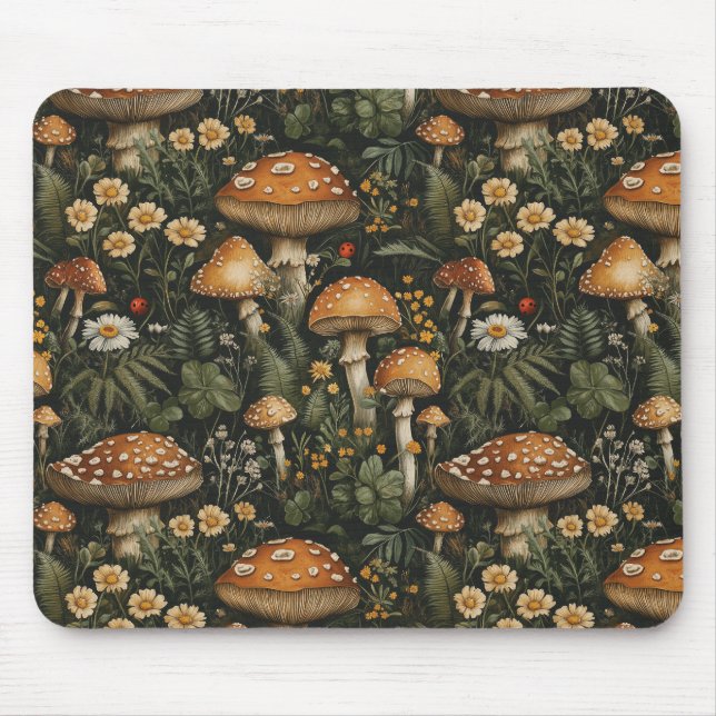 Vintage Mushroom Garden Seamless Pattern Mouse Pad (Front)