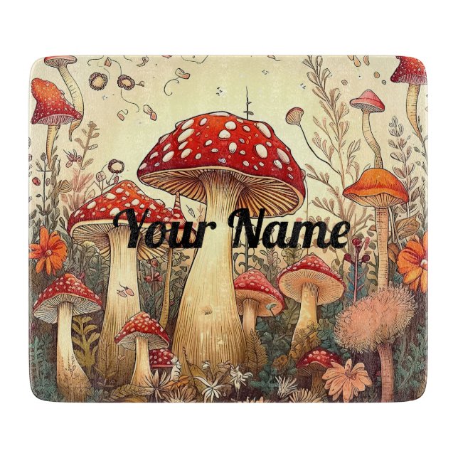 Vintage Mushroom Glass Cutting Board (Front)