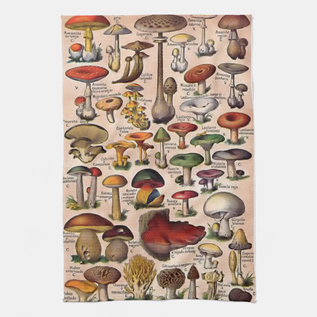 Vintage Mushroom Guide Tea Towel (Vertical)
