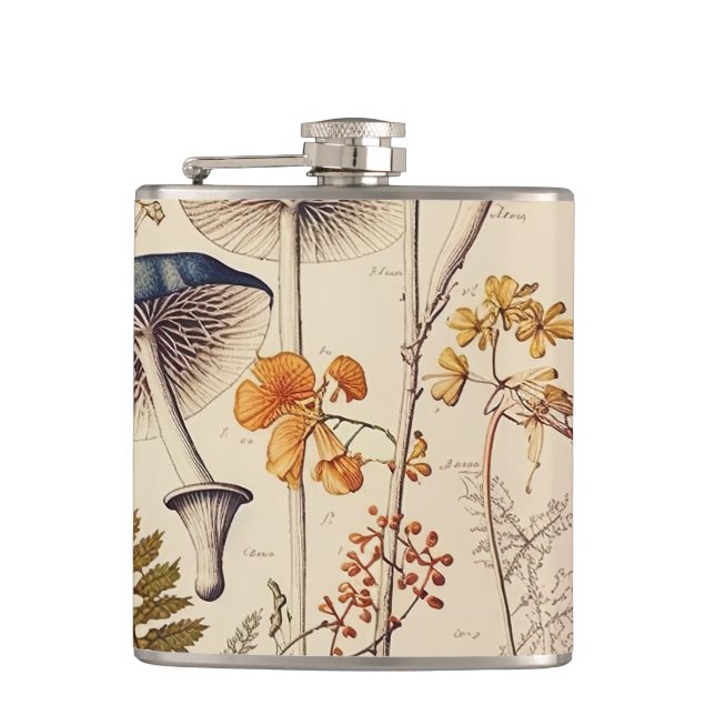 Vintage Mushroom Naturalist Hip Flask (Front)