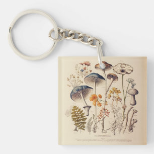 Vintage Mushroom Naturalist Key Ring