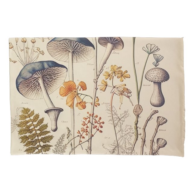 Vintage Mushroom Naturalist Pillowcase (Front)