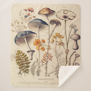 Vintage Mushroom Naturalist Sherpa Blanket