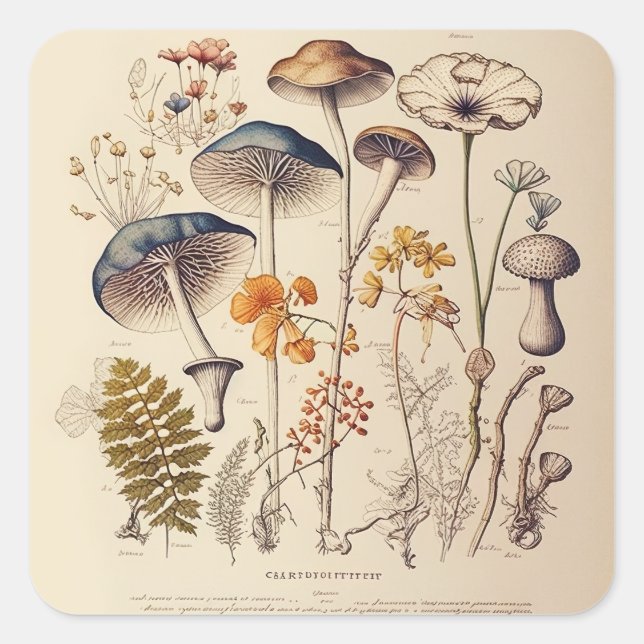 Vintage Mushroom Naturalist Square Sticker (Front)