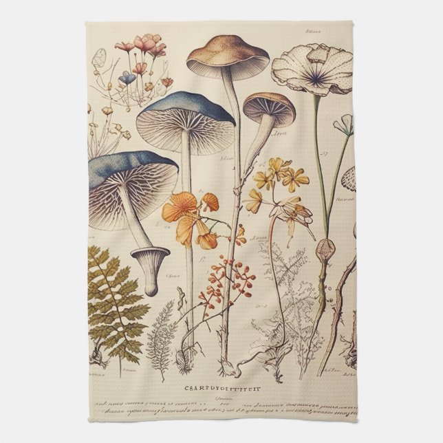 Vintage Mushroom Naturalist Tea Towel (Vertical)