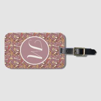 Vintage Mushroom pattern and personalised monogram Luggage Tag
