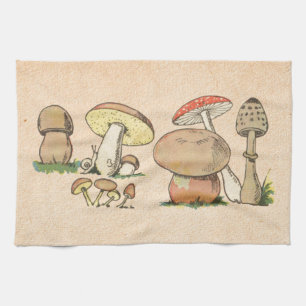 Vintage Mushroom Print Tea Towel