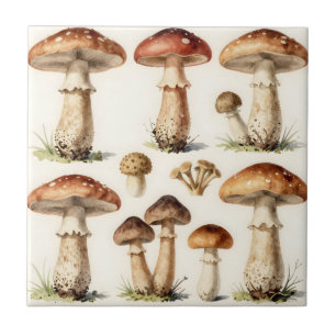Vintage Mushroom Toadstool Botanical Fungi Ceramic Tile